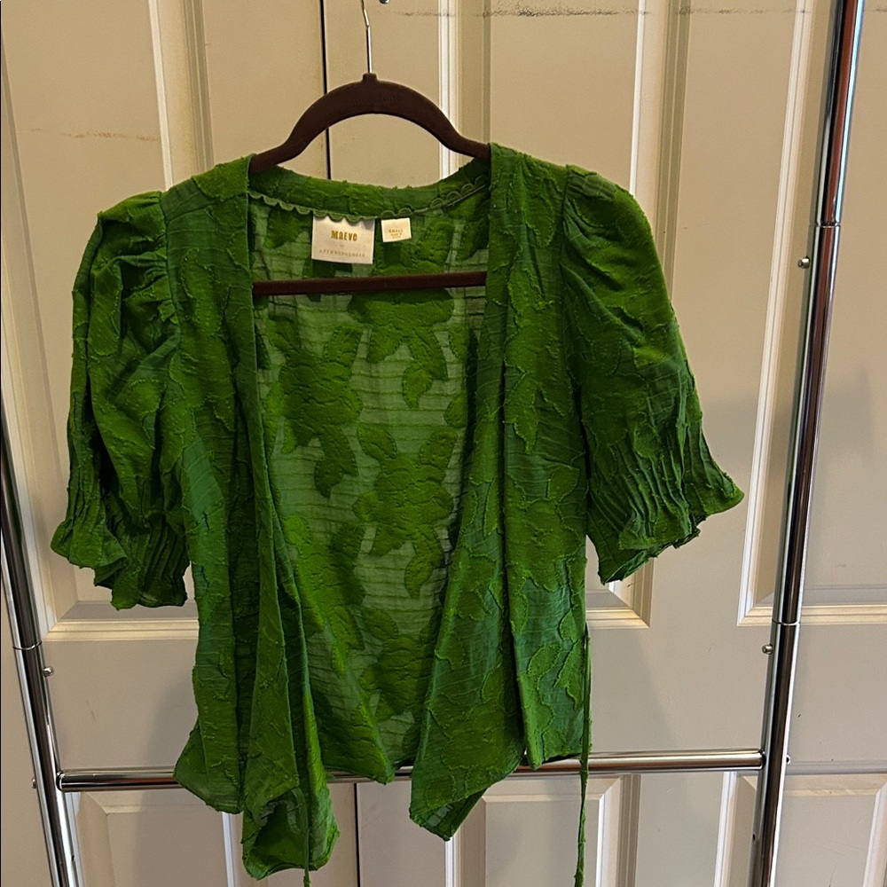 Maeve/Anthropology Vibrant Green Textured Blouse